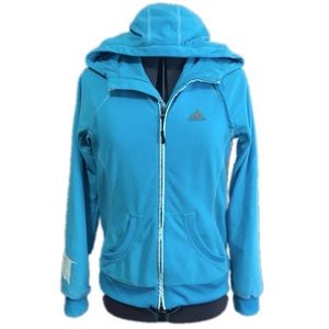 ADIDAS Plush Velour Hoodie Jacket Coat Top Sweater Blue S Small 4 6 Casual Top
